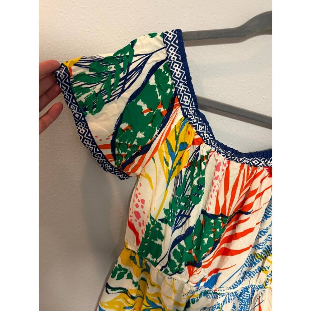Flying Tomato Maxi Dress Womens L Multi Tropical Leaf High Low Off the Shoulder - Picture 3 of 6